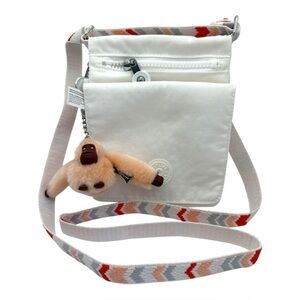 NWT Kipling Eldorado Crossbody Bag Alabaster White with Chevron Strap